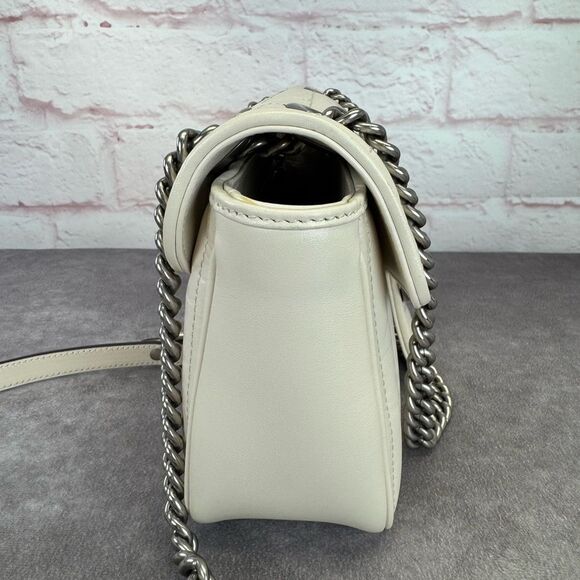 Gucci Aria Calfskin Matelasse Small GG Marmont Shoulder Bag White - Picture 6 of 15